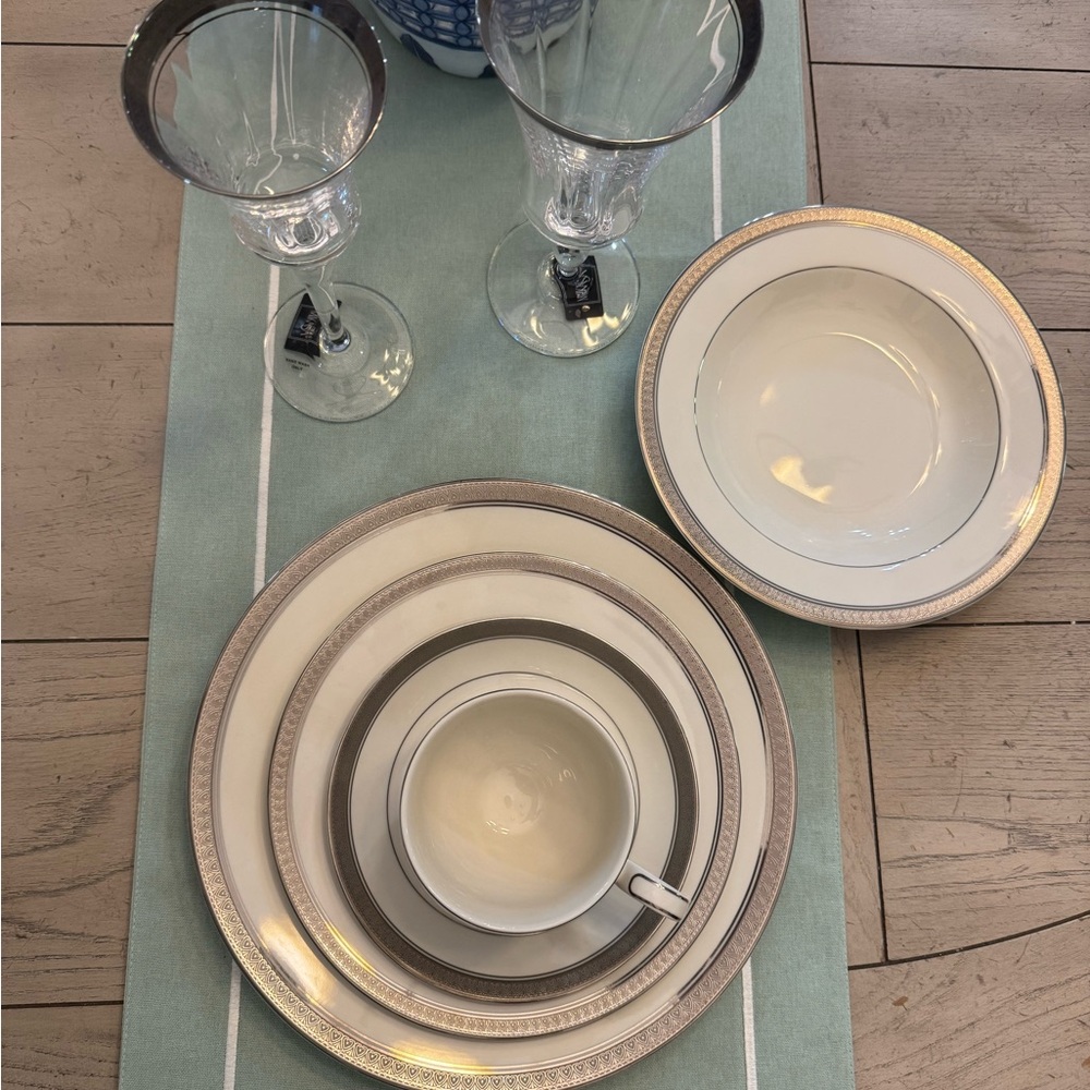 Elegant Silver Rimmed Dinnerware Set